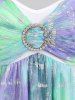Plus Size Flutter Sleeves Colorful Colorblock Tie Dye Silver Stamping Frilled Textured Glitter Buckle Chain 2 in 1 Top -  