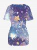 Plus Size Ombre Colorblock Galaxy Stars Sparkling Sequin Glitter 3D Print Ruched Plunge Neckline 2 In 1 T-shirt -  