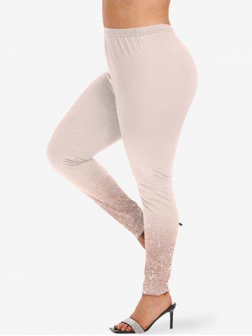 Plus Size Glitter Sparkling Sequin 3D Print Leggings - APRICOT - 6X