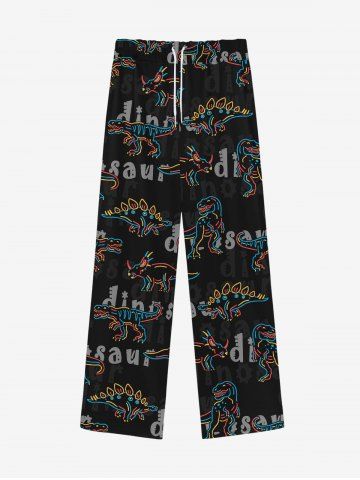 Pantalon de Survêtement Jogging Gothique Lettre et Dinosaure Imprimés à Jambe Large à Cordon - BLACK - 6XL