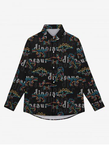 Gothic Dinosaur Letters Print Button Down Shirt For Men - BLACK - M