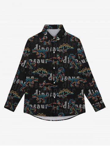 Gothic Dinosaur Letters Print Button Down Shirt For Men - BLACK - 3XL