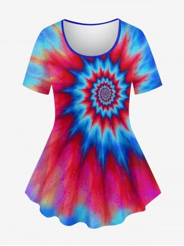 Plus Size Spiral Tie Dye Print T-shirt - MULTI-A - S