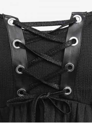 Plus Size Grommets Lace Up PU Leather Patchwork Asymmetrical Tank Top