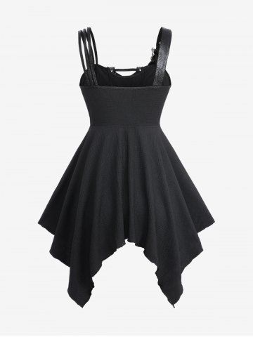 Plus Size Grommets Lace Up PU Leather Patchwork Asymmetrical Tank Top