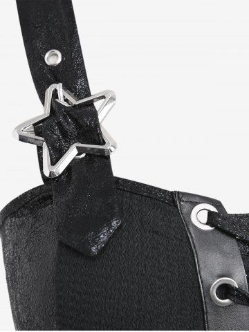 Plus Size Grommets Lace Up PU Leather Patchwork Asymmetrical Tank Top