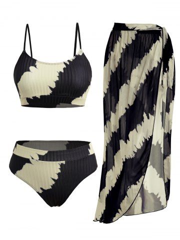 Tie Dye U Neck Padded Adjustable Strap Bikini Suit - LIGHT COFFEE - XL | US 12