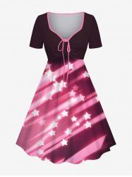 Plus Size Glitter Shooting Stars Print Cinched Ombre A Line Dress -  