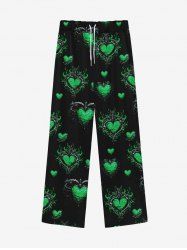 Gothic Valentine's Day Heart Plant Print Wide Leg Drawstring Sweatpants For Men -  