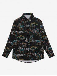 Gothic Dinosaur Letters Print Button Down Shirt For Men -  