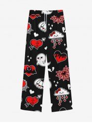 Gothic Valentine's Day Arrow Heart Spider Web Cloud Pumpkin Print Wide Leg Drawstring Sweatpants For Men -  