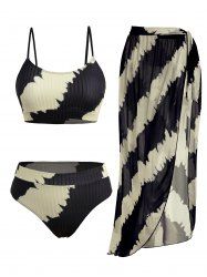 Tie Dye U Neck Padded Adjustable Strap Bikini Suit -  