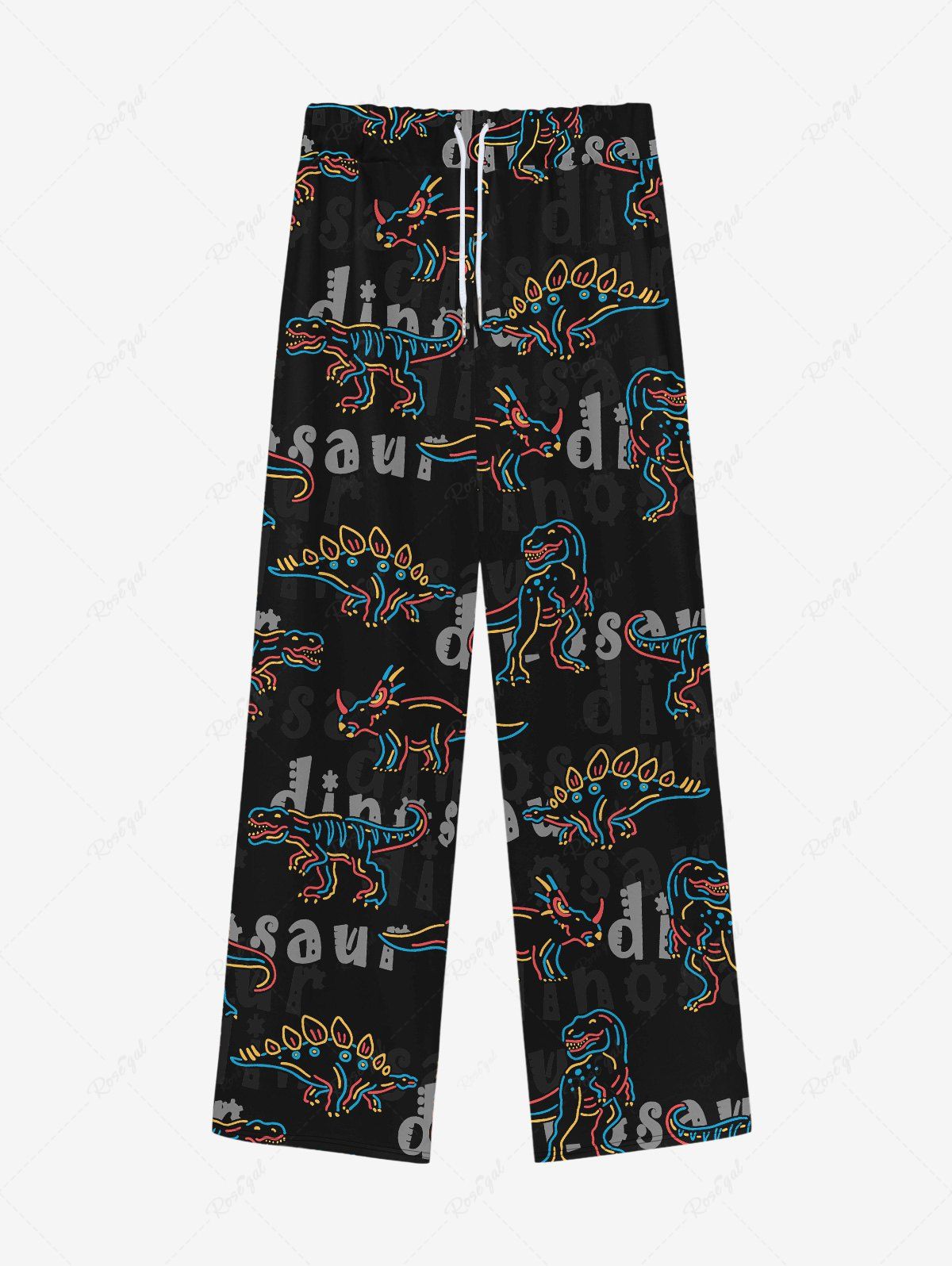 Pantalon de Survêtement Jogging Gothique Lettre et Dinosaure Imprimés à Jambe Large à Cordon Noir 8XL