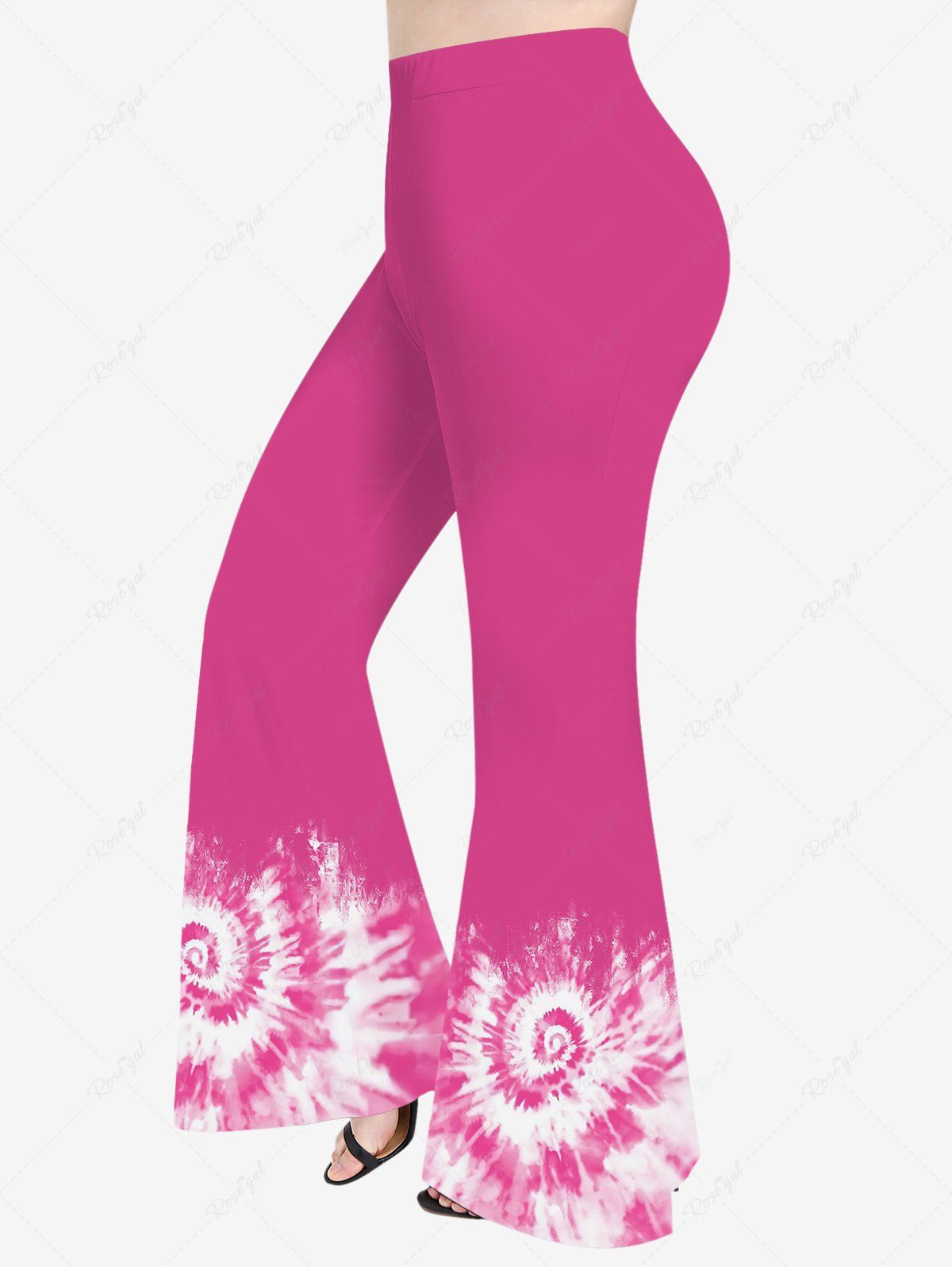 Pantalon Evasé Teinté Imprimé de Grande Taille Rose clair 6X