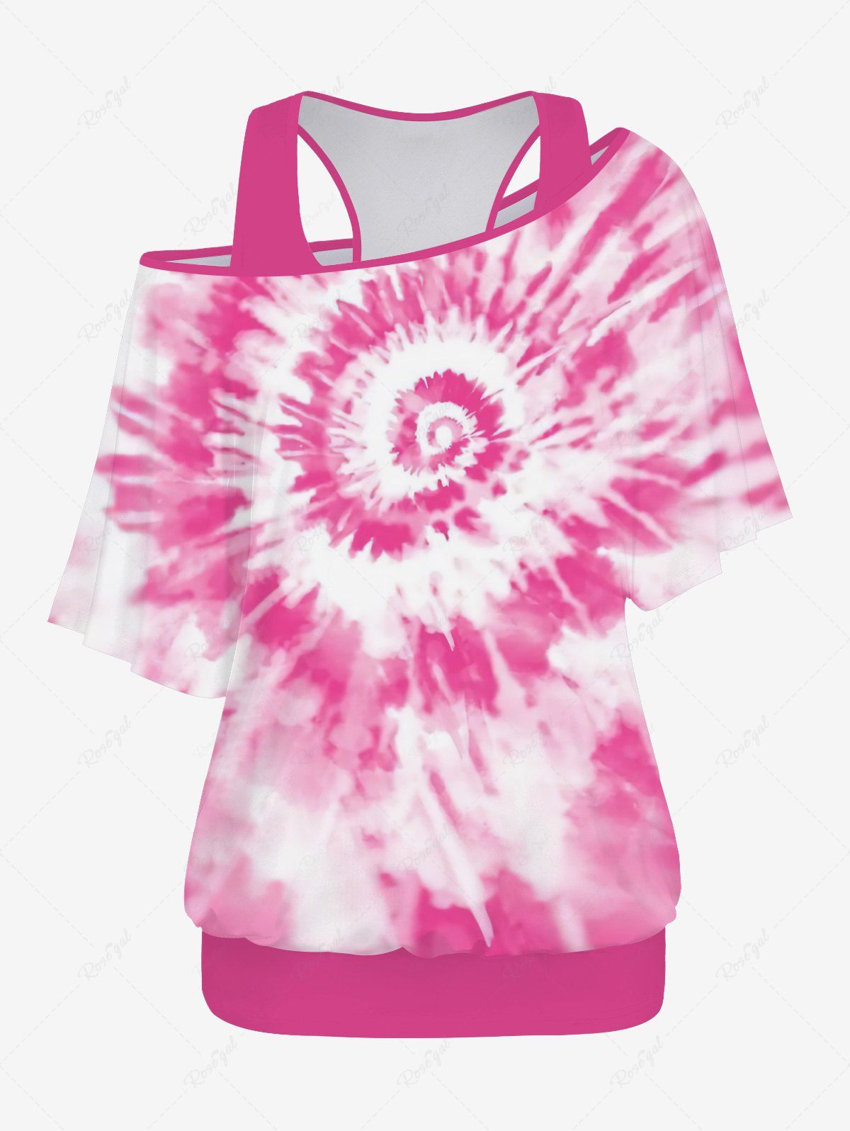 Store Plus Size Racerback Tank Top and Spiral Tie Dye Print Batwing Sleeve T-shirt  