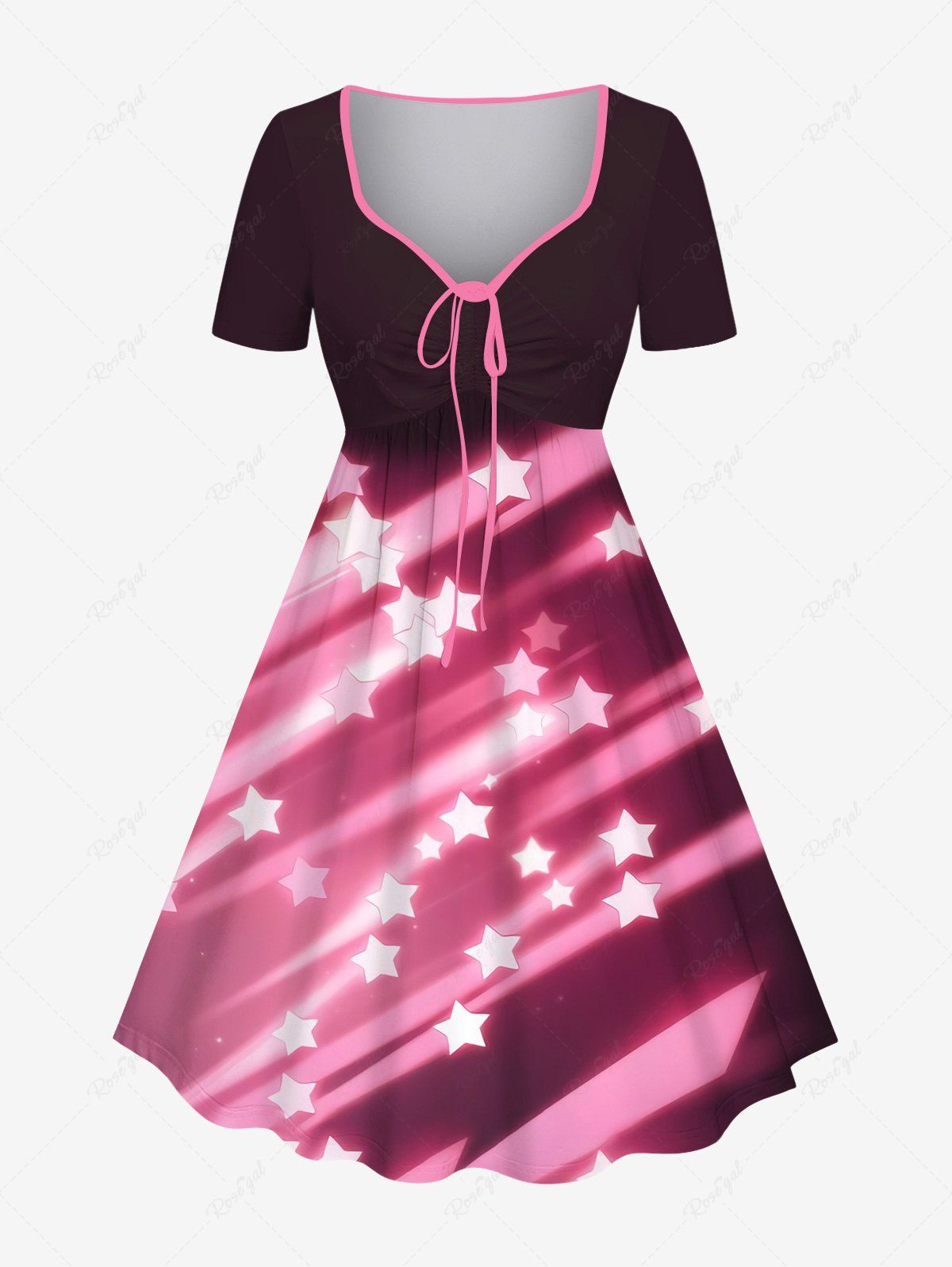 Online Plus Size Glitter Shooting Stars Print Cinched Ombre A Line Dress  