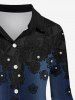 Floral Appliques Crystal Denim 3D Printed Button Down Shirt and Leggings Plus Size Matching Set -  