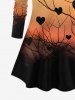 Plus Size Tree Branch Heart Print Valentines Ombre Long Sleeves T-shirt -  