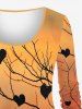 Plus Size Tree Branch Heart Print Valentines Ombre Long Sleeves T-shirt -  