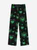 Gothic Valentine's Day Heart Plant Print Wide Leg Drawstring Sweatpants For Men -  