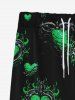 Pantalon de Survêtement avec Cordon de Serrage à Imprimé Plante et Cœur pour Hommes Style Gothique - Noir 8XL