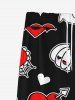 Pantalon de Survêtement en Forme de Cœur et Toile D'Araignée avec Cordon de Serrage à Imprimé Gothique pour Hommes - Noir 8XL