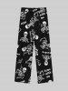 Gothic Skull Skeleton Drink Print Wide Leg Drawstring Sweatpants For Men -  