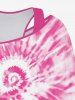 Débardeur Tie-Dye Imprimé à Col Rond et Manches Chauves-Souris Grande Taille - Rose clair 2X