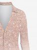 Plus Size Sparkling Sequin Glitter 3D Print Button Down Shirt -  