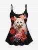 Plus Size Cat Flowers Print Boyshorts Tankini Set -  