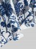 Plus Size Crochet Blue And White Porcelain Floral Print Pleated Twist Ruched 2 In 1 Top -  