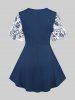 Plus Size Crochet Blue And White Porcelain Floral Print Pleated Twist Ruched 2 In 1 Top -  