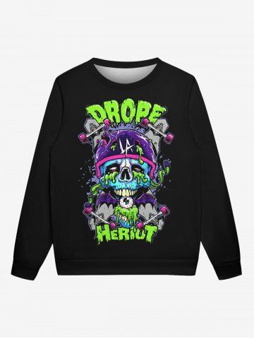 Gothic Skull Letters 3D Print Crew Neck Sweatshirt For Men - BLACK - L