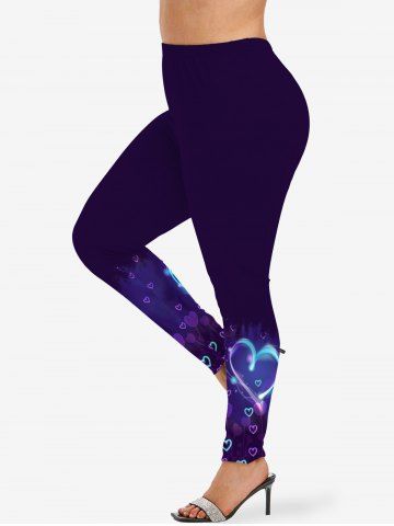 Plus Size Valentine's Day Heart Glitter 3D Print Leggings - CONCORD - 4X