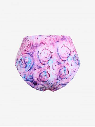 Plus Size Rose Flower Glitter 3D Print Lace Up Cinched Ruched Ruffles Tankini Set