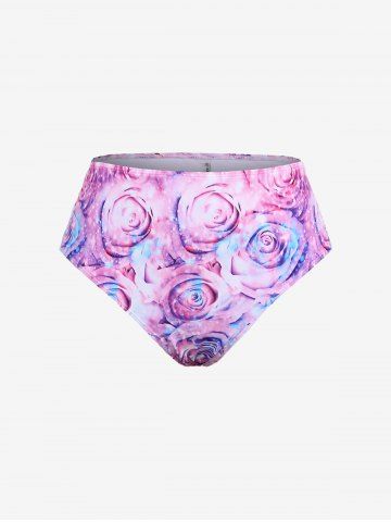 Plus Size Rose Flower Glitter 3D Print Lace Up Cinched Ruched Ruffles Tankini Set