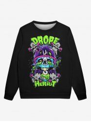 Gothic Skull Letters 3D Print Crew Neck Sweatshirt For Men -  