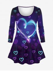Plus Size Valentine's Day Heart Glitter 3D Print Long Sleeve T-shirt -  