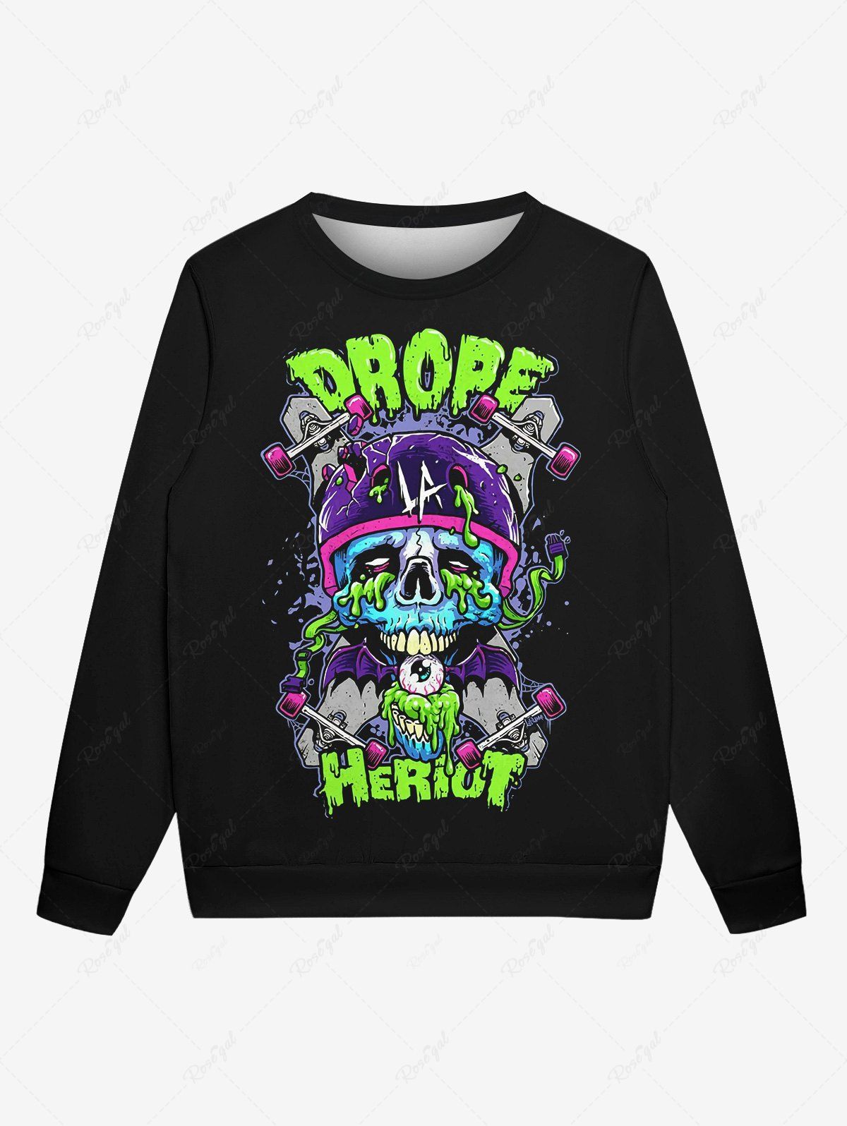 Affordable Gothic Skull Letters 3D Print Crew Neck Sweatshirt For Men  