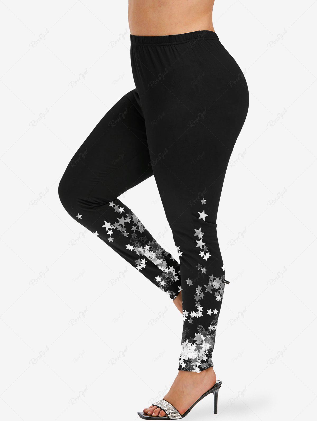 New Plus Size Ombre Sequins Pentagram Print Skinny Leggings  