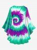 Plus Size Colorblock Spiral Tie Dye Print Lattice Crisscross Flare Sleeve Top -  