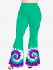 Plus Size Colorblock Spiral Tie Dye Print Flare Pants -  