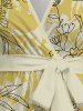 Chemise Feuille Fleurie Imprimé de Grande Taille à Manches Longues avec Ceinture Nouée - Deep Yellow 6X