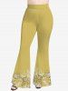 Pantalon Evasé Feuille Fleurie Imprimée en Blocs de Couleurs de Grande Taille - Deep Yellow 6X