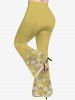 Plus Size Floral Leaf Colorblock Print Pull On Flare Pants -  