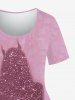 Plus Size Glitter Sequins Bunny Print Short Sleeves T-shirt -  