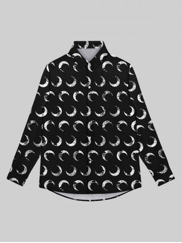 Gothic Moon Skulls Print Button Down Shirt For Men - BLACK - 8XL