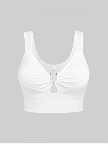 Plus Size Ruched O-ring Cinched Cutout Crop Top - WHITE - L | US 12