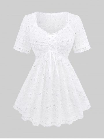 Short Sleeve Ruched Lace Top
