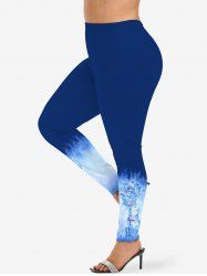 Plus Size Rose Flower Tie Dye Colorblock Print Leggings -  